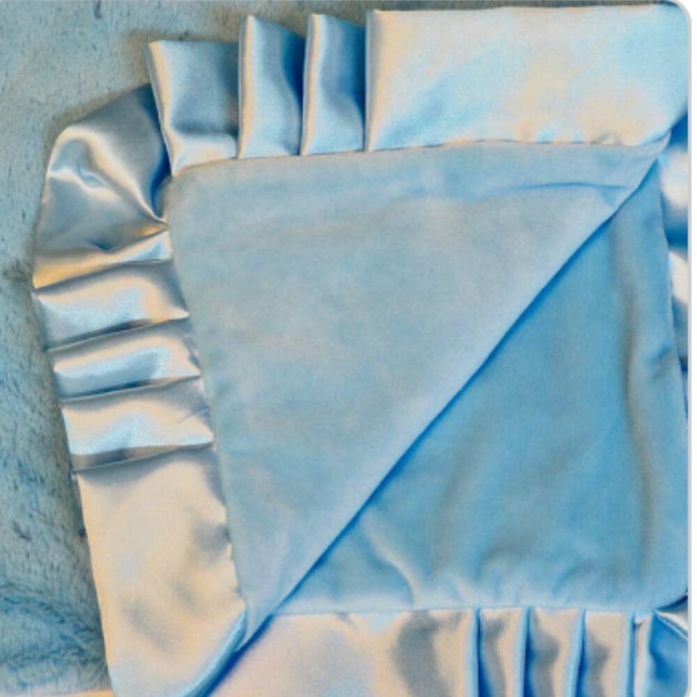 Apple Sauce - Satin Trim Baby Blanket: Solid Blue
